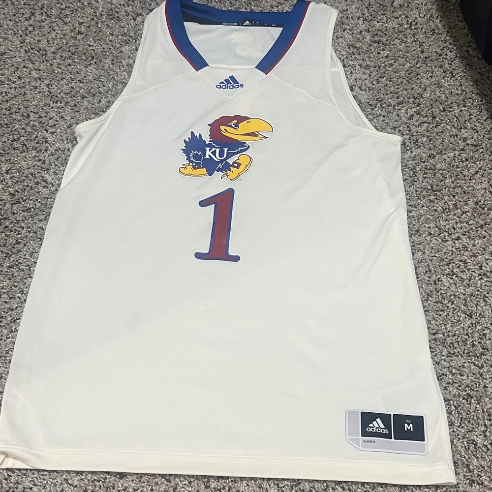 adidas White Kansas Jayhawks #1 Basketball Men’s Jersey